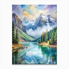 Glacier National Park Watercolor Painting Canvas Print