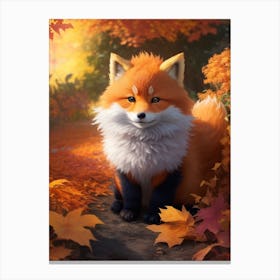 Dreamshaper V7 Fluffy Firefox Baby In Autumn Garden Happy Cut 1 Canvas Print