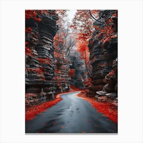 Red Leaves On The Road Canvas Print