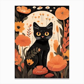 Cute Fall Black Cat Illustration 3 Canvas Print