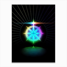 Neon Geometric Glyph in Candy Blue and Pink with Rainbow Sparkle on Black n.0155 Canvas Print