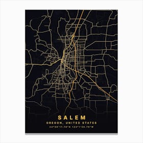 Salem Massachusetts USA Black And Gold Map Lienzo