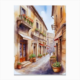 Watercolor Street In Italy Canvas Print