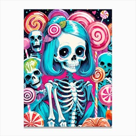 Cute Skeleton Candy Halloween Painting (14) Canvas Print