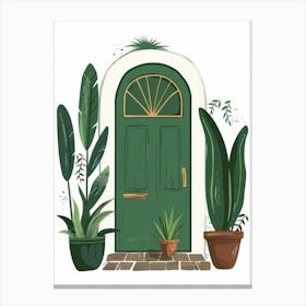 Green Door With Potted Plants 2 Canvas Print