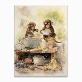 Monkey Painting Cooking Watercolour 1 Canvas Print