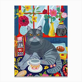 Tea Time With A British Shorthair Cat 3 Canvas Print