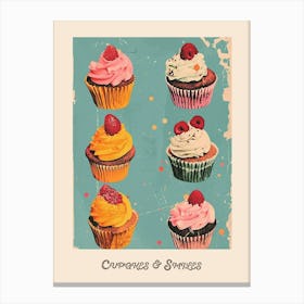 Cupcakes & Smiles Retro Poster 3 Canvas Print