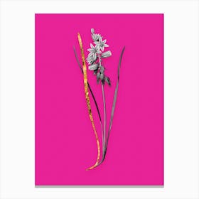 Vintage Drooping StarofBethlehem Black and White Gold Leaf Floral Art on Hot Pink n.0885 Canvas Print