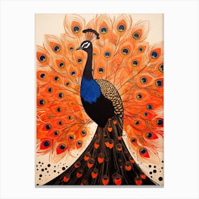 Peacock, Woodblock Animal Drawing 2 Canvas Print