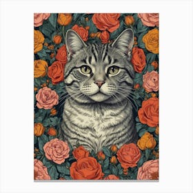 Cat With Roses 1 Canvas Print