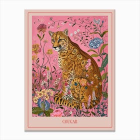 Floral Animal Painting Cougar 1 Poster Canvas Print