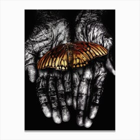 Butterfly On Hands Canvas Print