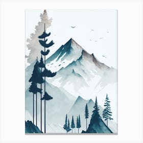 Mountain And Forest In Minimalist Watercolor Vertical Composition 82 Canvas Print