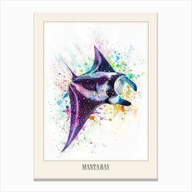 Manta Ray Colourful Watercolour 1 Poster Canvas Print