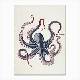 Octopus Dancing With Tentacles Linocut Inspired 1 Canvas Print