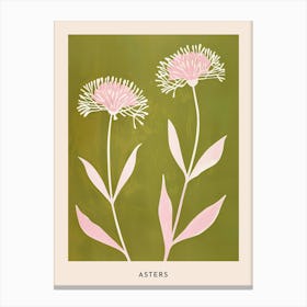 Pink & Green Asters 2 Flower Poster Canvas Print