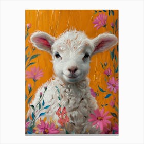 Lamb In Flowers Canvas Print