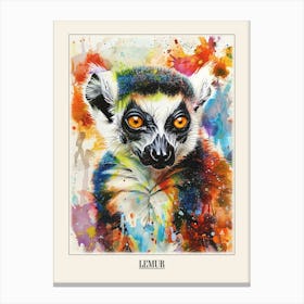 Lemur Colourful Watercolour 1 Poster Canvas Print