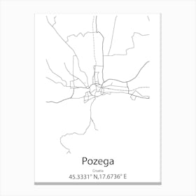 Pozega,Croatia Minimalist Map Canvas Print