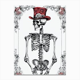 Floral Skeleton With Hat Ink Painting (67) Canvas Print