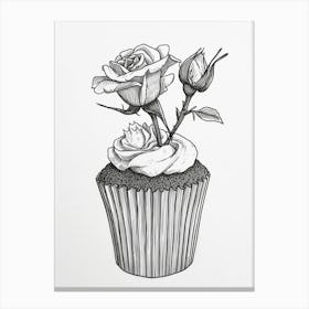 English Rose Cupcake Line Drawing 2 Canvas Print