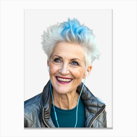 Senior Woman With Blue Hair Listening To Music Toile