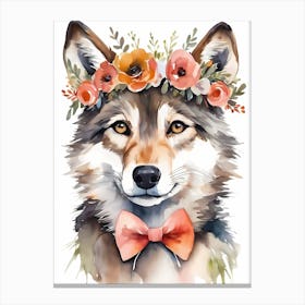 Baby Wolf Flower Crown Bowties Woodland Animal Nursery Decor (21) Canvas Print