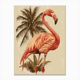 American Flamingo And Palm Trees Minimalist Illustration 4 Canvas Print