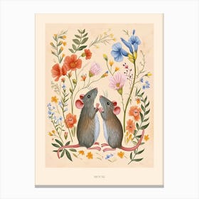 Folksy Floral Animal Drawing Mouse 3 Poster Canvas Print