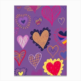 Hearts On A Purple Background Canvas Print