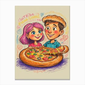 Pizza Boy And Girl Canvas Print
