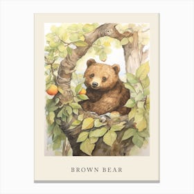 Beatrix Potter Inspired  Animal Watercolour Brown Bear 4 Canvas Print