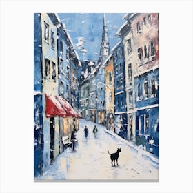 Cat In The Streets Of Zurich   Switzerland With Snow Canvas Print