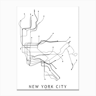 New York City Subway White Map Canvas Print