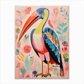 Pink Scandi Pelican 4 Canvas Print