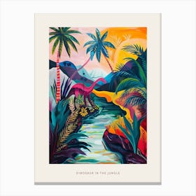 Abstract Colourful Dinosaur In The Jungle 1 Poster Canvas Print