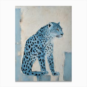 Vintage Art Deco Blue Jaguar Cheetah Art Canvas Print