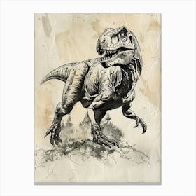 Acrocanthosaurus Dinosaur Black & Sepia Illustration Canvas Print