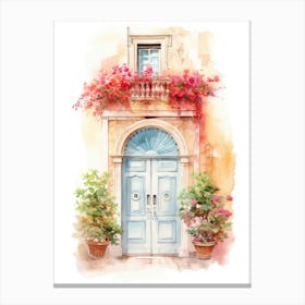 Lecce, Italy   Mediterranean Doors Watercolour Painting 1 Canvas Print