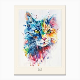 Cat Colourful Watercolour 3 Poster Canvas Print