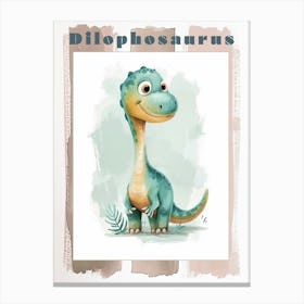 Cartoon Dilophosaurus Dinosaur Watercolour 1 Poster Canvas Print