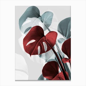 Monstera Leaves Red Metallic_2058439 Canvas Print