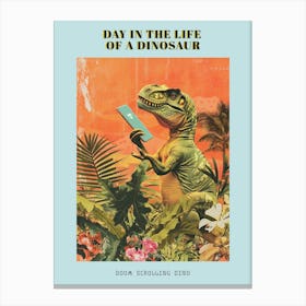 Dinosaur Holding A Smart Phone Retro Collage Poster Canvas Print
