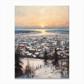 Vintage Winter Painting Rovaniemi Finland Canvas Print