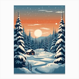 Winter Travel Night Illustration Lapland Finland 1 Canvas Print