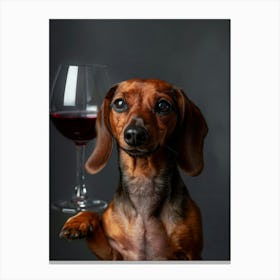 Dachshund With A Glass Of Wine Canvas Print