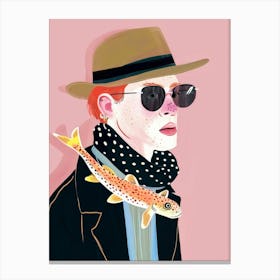 Illustration Of A Man Holding A Fish Canvas Print