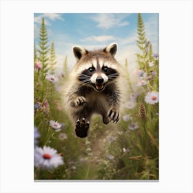 Cute Funny Barbados Raccoon Running On A Field Wild 1 Canvas Print