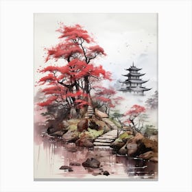 Ise Grand Shrine In Mie, Japanese Brush Painting, Ukiyo E, Minimal 4 Canvas Print